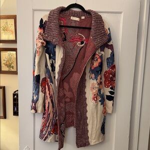 RARE Anthropologie Size Small Embroidered Foret Sleeping on Snow Cardigan Birds